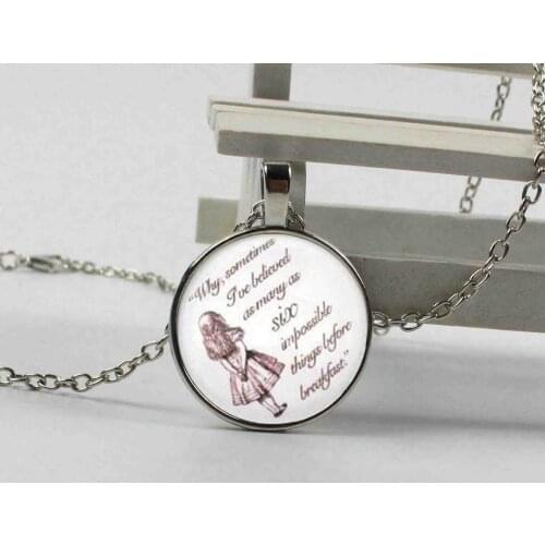 Six Impossible Things Alice in Wonderland Alice Quote Necklace photo pendant chain Jewelry women men gift vintage charm