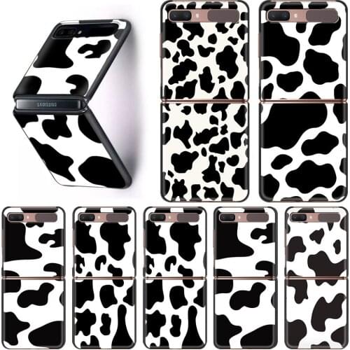 JAMULAR White Black Cow Pattern Phone Case for Samsung Galaxy Z Flip 3 PC Hard Protective Z Flip 3 5G Split Shockproof Coque