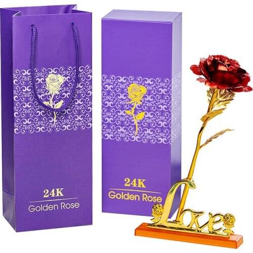 Valentines Day 24k Gold-plated Rose Flower Framed Girlfriend Wife Romantic Gift Gold Foil Flower Gift Box Base Holiday Decorate