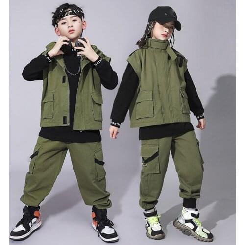 Children Hip Hop Dance Clothes For Kids Fashion Loose Vest Pants Suit Boys Jazz Modern Dance Costumes Street Dance Wear DQS6774