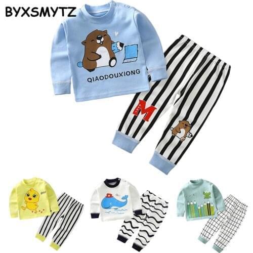 Kids Pajamas Set Baby Boys Girls Cotton Long Sleeved Shirts+Pant Cartoon Childrens Clothing 2021 Autumn Sleepwear Suit Pyjama