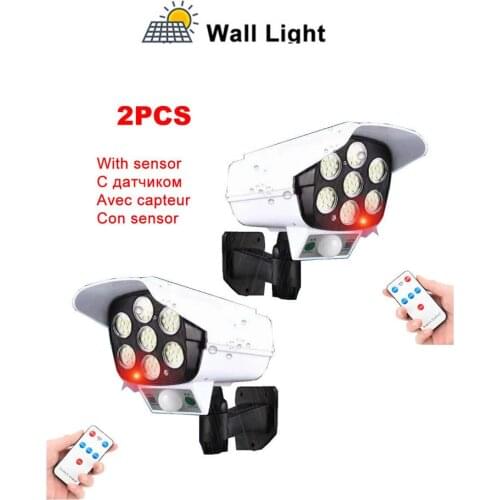 2pcs remote solar fake monitor dummy camera Light Outdoor Lamp Motion Sensor spotlight 3 Modes Wall security Sunlight For Street