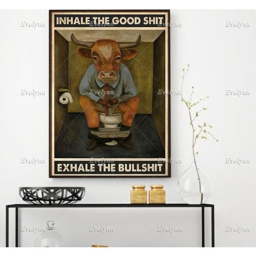 Farmer Farming Cow Inhale The Good Shit Exhale The Bullshit Poster Home Restroom Decor Prints Home Decor Canvas Floating Frame