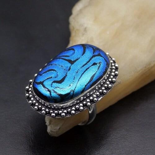 Hermosa Gallant Design Mystic Dichroic Glass Solitaire Band Ring Size 9.5 A347