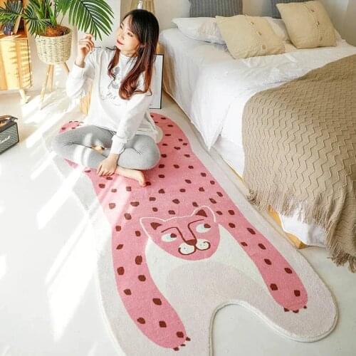 Cute Animal Pink Leopard Printed Rug Non-slip Special Shape Waterproof Rug For Home Living Room Door Mat Bath Mat