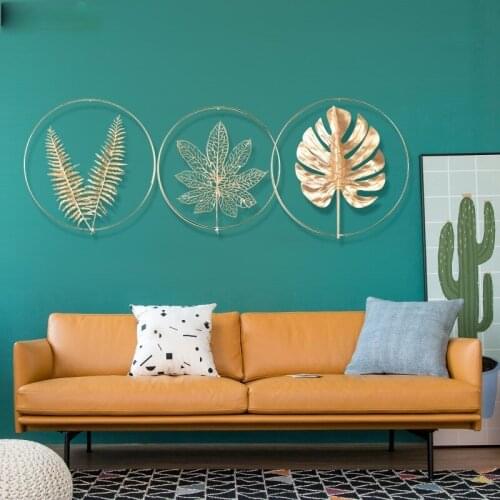 Creative Round Metal Leaf Wall Pendant Bedroom Decoration Golden Leaf Wall Hanging TV Cabinet Living Room Decoration Aesthetics