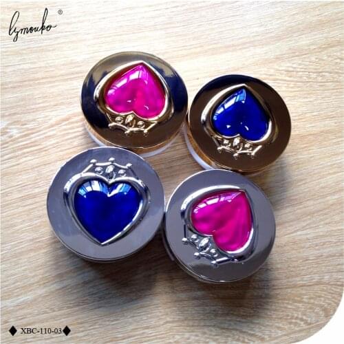 Lymouko High Grade ABS Round Rose Red Blue hearts Contact Lens Case with Mirror for Women Gift Portable Container Lenses Box