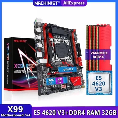 MACHINIST X99 motherboard LGA2011-3 set kit with Intel xeon E5 4620 V3 processor DDR4 32GB(4*8GB)2666MHz RAM memoryM-ATX X99-RS9