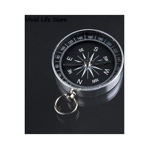 Mini Compass Travel Hiking Camping Navigation with Key Ring for Keychain 44mm Silver Aluminum Alloy Metal Handheld Pocket