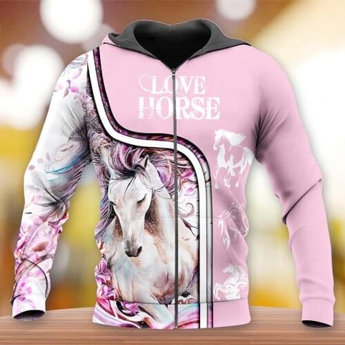 US Size 2021 Men Sweatshirt Women Hoodies Funny Animal Horse Colorful Casual New Fashion Hoodies 3D Print Zipper Hoodies