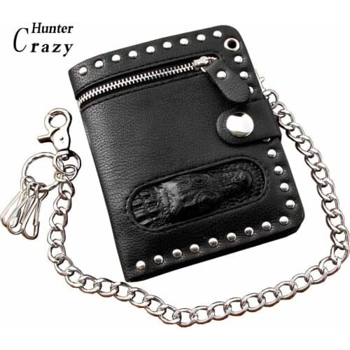 Mens Black Bifold Leather Chain Wallet Biker Punk Gothic Stub Purse