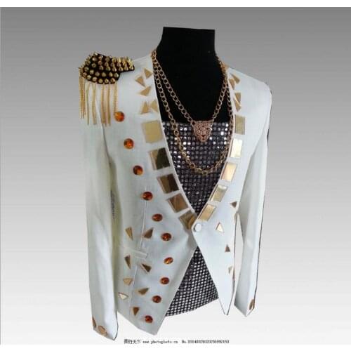 Men Golden mens lens plaid suit 2020 new personality punk suit jacket men stage costumes for singers men sequin jacket with