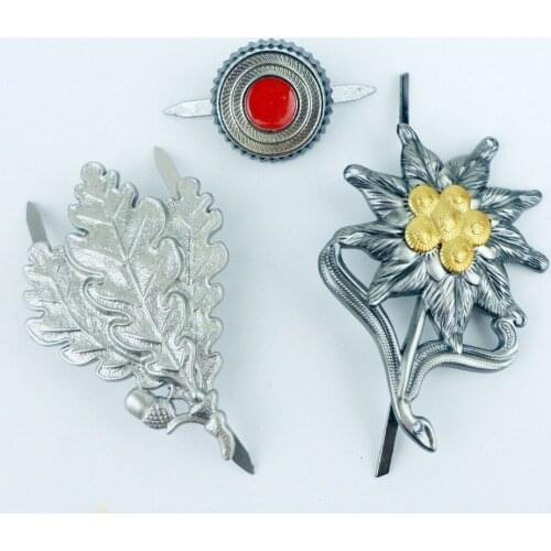 Set WWII German M43 Edelweiss Sniper Cap Badge Pin Flag insignia