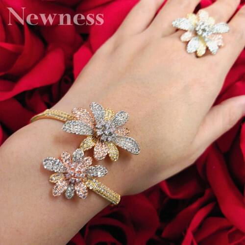 Newness Luxury Flower Leaf Super AAA Cubic Zirconia Women Wedding Bridal Naija Dubai Party Engagement Dress Jewelry Set