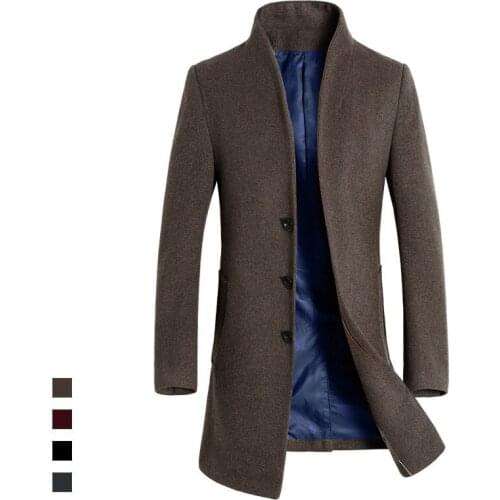 New Autumn and Winter Long Wool Coat Men Fashion Pea Coat Jacket Wool & Blends Mens Business Casual Woolen Overcoat Size M-6XL