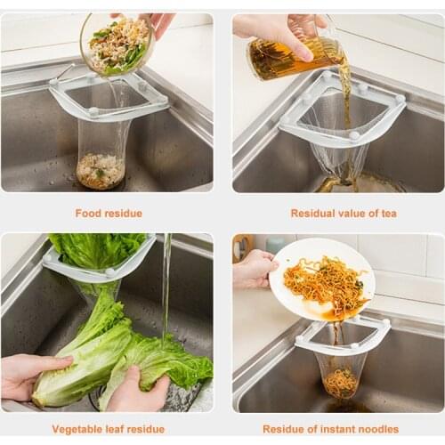 Inverted Triangular Hanging Sink Strainer Drain Net Bag With Bracket Vegetable Fruit Drainer Basket Kitchen Sink One Time Filter