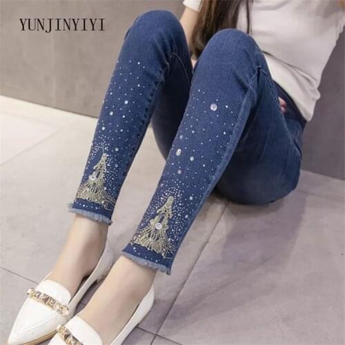Spring Jeans Maternity Pregnant Women Pants Fashion Hot Beads Maternity Pants Pregnant Trousers Maternity Pregnant Clothes
