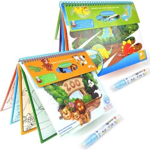 Magic Water Drawing Book Zoo Animal Dinosaurs Coloring Book Doodle Magic Pen Painting Drawing Board For Kids Educational Toys