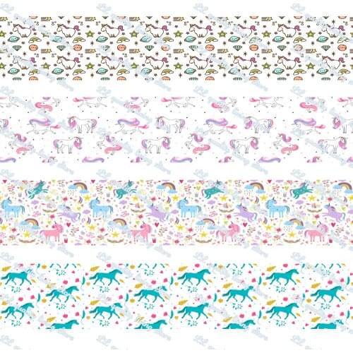 WL Cute Cartoon Unicorn Print Grosgrain Ribbon DIY Gift Wrapping Bow Party Decoration Craft Supplies Wholesale 50 Yards 16-75mm