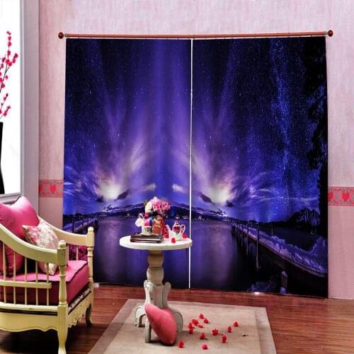 Fashion Customized 3D City Night View Pier Bridge Sky Scenery Window Curtain For Living room Bedroom Drapes Indoor Sets