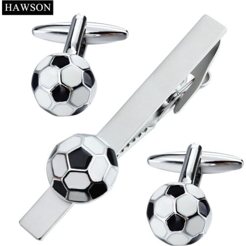 Football Pattern Cufflinks Tie Clip Set With Gift Box Funny Soccer Design Tie Bar Pin for Men