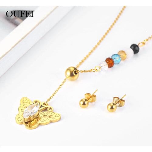 OUFEI Stainless Steel Charm Heart Butterfly Necklace Earrings Set Woman Vogue 2019 Jewelry Sets Accessories Bohemian