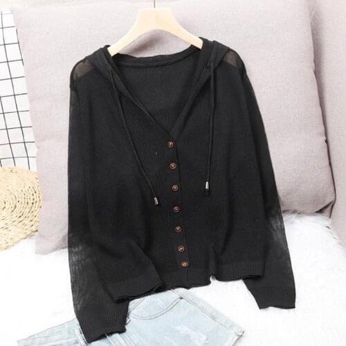 2021 new summer knitted cardigan coat womens Hoodie ice silk sweater thin