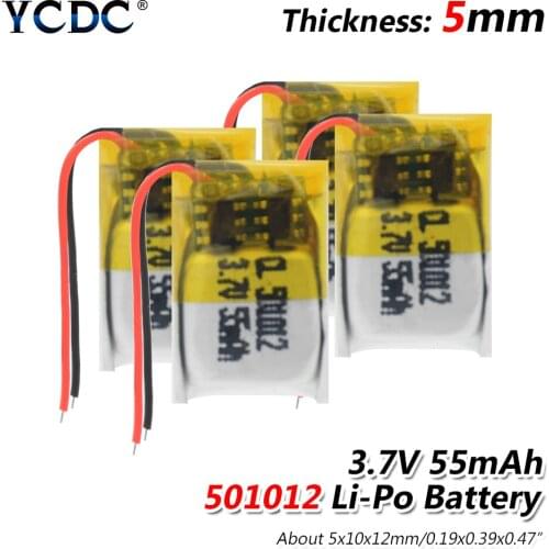 1/2/4PCS 501012 55mah 501012 Lithium Polymer Lipo Rechargeable Battery For TWS Bluetooth Headset MP3 MP4 Speaker Smart Wear
