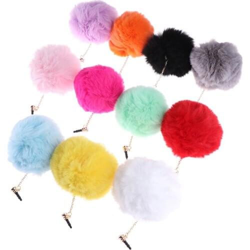 1pc Earphone Jack Plug Crystal Ball Rabbit Fur Dust Plug Mobile Phone 3.5mm Earphones Hole Cell Accessories 11 Colors