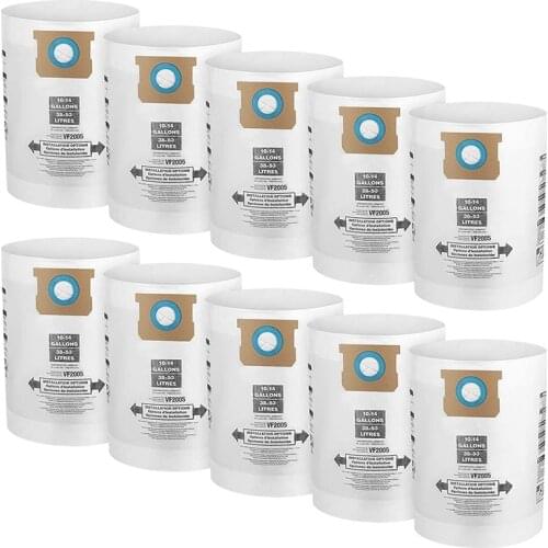 10 Pack VF2005 Collection Filter Bags for Shop-Vac 9066200 10-14 Gallon Type F + Type I, Replace Part 90662 and 90672