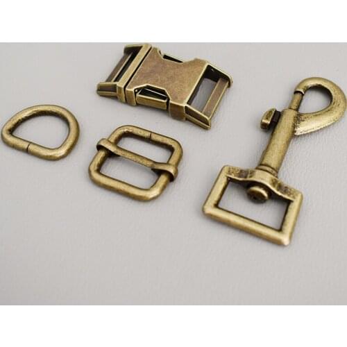 100 Suit（Metal Buckle+Adjust Buckle+D Ring+Metal Dog Clasp/Set) Leash Set Harness Dee Rings 20mm Bag Parts