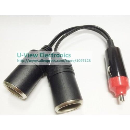 12V~24V Car Cigarette Lighter Male to 2 Female Socket Plug Connector Adapter 1 Male to 2 Female Cable/Free Shipping/10PCS