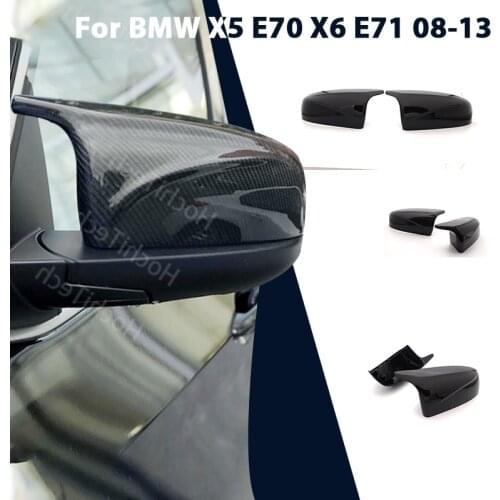 2pcs modified Excellent Side Wing Rearview Bright black Mirror Cover caps Carbon Fiber Pattern For BMW X5 E70 X6 E71 2008-2013