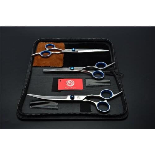 3Pcs Set 7 inch Animal Hairdressing Scissors Bent Up Curve + Cutting + Thinning Shears Dogs Cats Pets Hair Scissors Scissors Pet