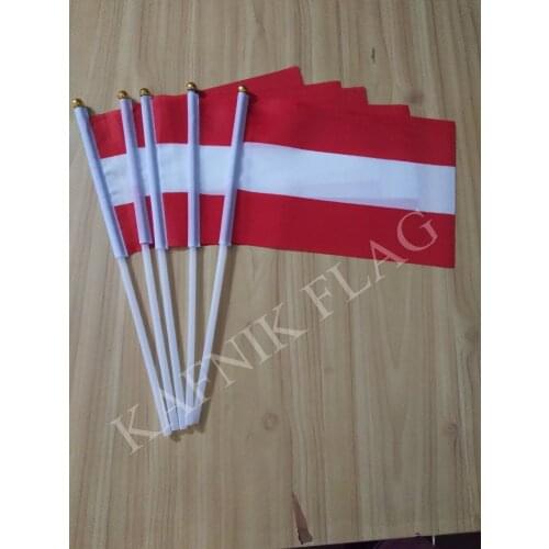 KAFNIK,5pcs Red White Austria Hand Held Stick Cloth Flags Hand National Flags 14*21CM,free shipping