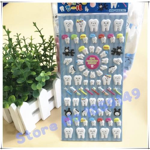 5pcs Dental Cute molar shaped cartoon teeth losing tooth fairy puffy plastic sticker for Dentist dental gift kids scrapbook