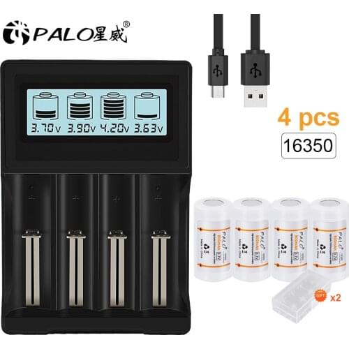 PALO 800mAh 16350 rechargeable battery 3.7v Li-ion lithium batteries with LCD battery charger for 3.7V 18650 16350 14500 18500
