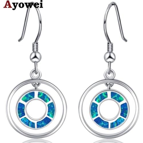 Ayowei Hot sell fashion Double circle shape gift 925 silver stamped Blue fire opal drop earrings jewelry OE770A