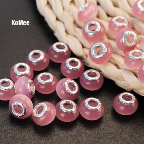 500pcs 9*13mm Opal Cats Eye Large Hole Stone Charm Beads Big Hole Loose Beads fit European Jewelry Bracelet Charms DIY