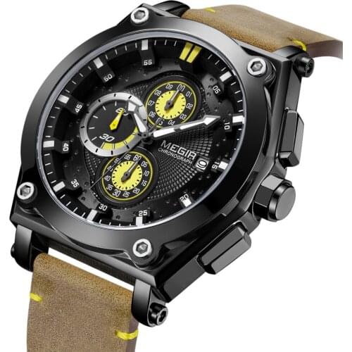 MEGIR Military Sport Watch Men Top Brand Luxury Leather Army Quartz Watches Clock Men Creative Chronograph Relogio Masculino