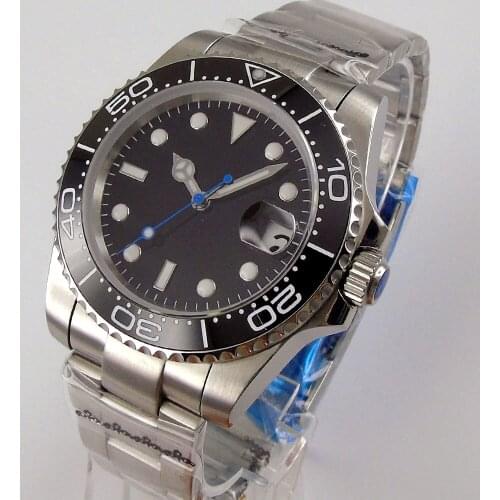 40mm Sterile Dial Sapphire Glass Date Bracelet Black Ceramic Bezel NH35 MIYOTA 8215 Automatic Movement Mens Watch