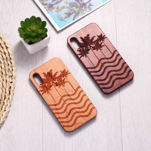 Beach Wave Sand Palms Hawaii Engraved Wood Phone Case Coque Funda For iPhone12 6 6S 6Plus 7 7Plus 8 8Plus XR X XS Max 11 Pro Max