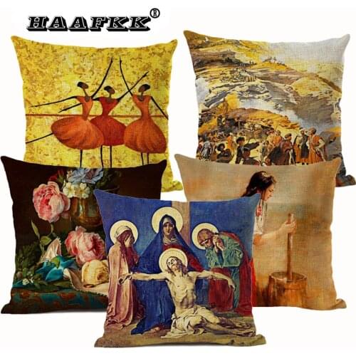 Oil painting series Fridaa pattern cushion cover Mexican style cartoon geometric mosaic woman home office decoration pillowcase