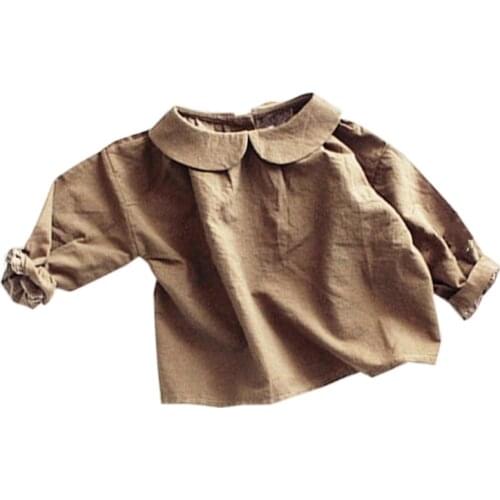 Childrens Long Sleeve T Shirt Tops Spring And Autumn Girls Sweatshirt Back Button Doll Collar Blouse Tied Shirt Kids Clothing
