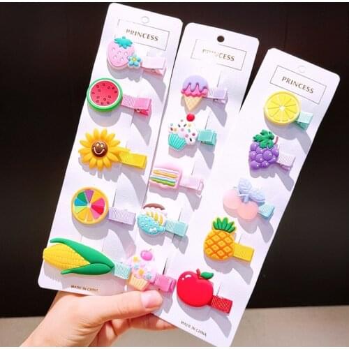 5Pcs/Set Children Fruit Hairpin Sweet And Cute Korean Hair Accessories Summer Cartoon Duckbill Clip