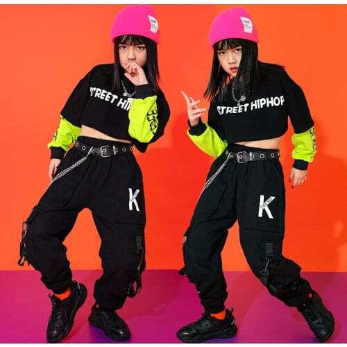 Children Jazz Dance Costumes For Girls Hip Hop Street Dancing Cropped Hoodies Haren Pants Performance Clothes 10 12 14 16 Years