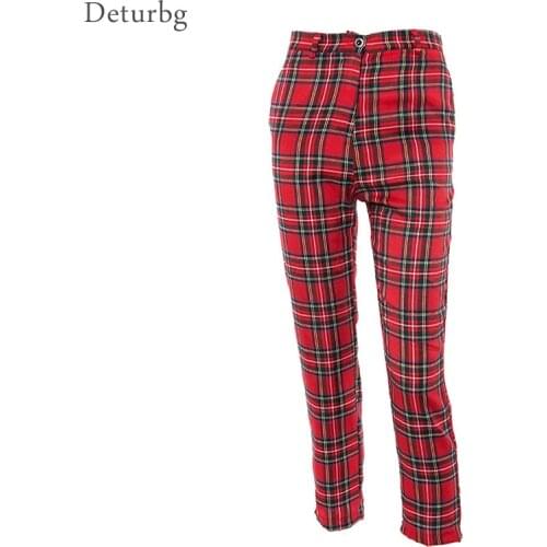 Deturbg Women's Plaid Trousers