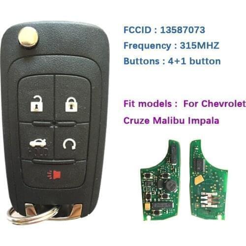 CN014078 Aftermarket 5 Button Chevrolet Cruze Malibu Impala Remote Key With PCF7952E Chip 315MHz HU100 5912546 13587073
