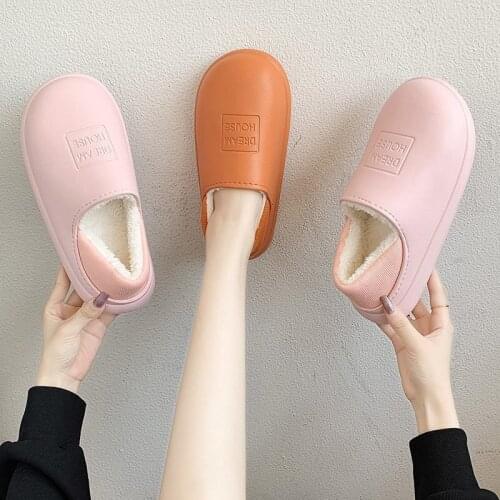 ZEEKSON Cotton Shoes Womens Outer Wear Bag with Couple Thick-soled Non-slip Mens Home Living Room Winter Plush Slippers