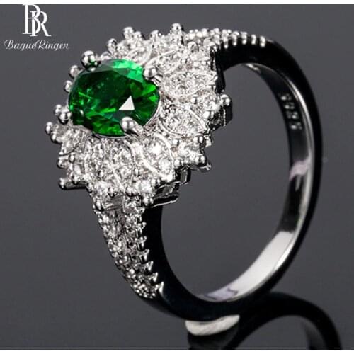 Bague Ringen Trendy Silver 925 Ring For Women 6*8mm Oval shape Emerald Gemstone Zircon Fine Jewelry Female Gift Wholesale Party